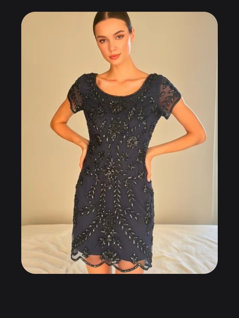 Pisarro Nights Size 14 Embroidered Beaded Navy Women's Dress